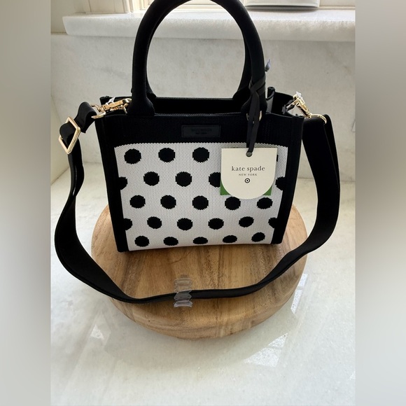 NWT • Kate Spade x Target Poka Dot Black & White Knit Crossbody Bag - Picture 2 of 16